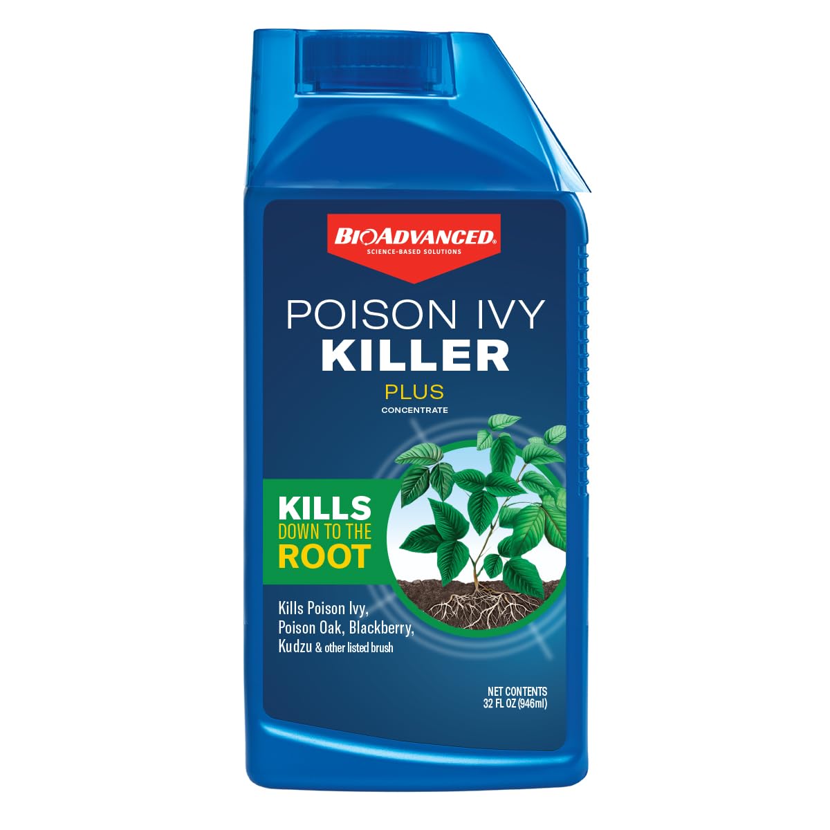 BioAdvanced Poison Ivy Killer Plus, Concentrate, 32 oz, 4,000 Sq Ft | Kills poison ivy, kudzu, blackberry and 70+ listed brush and vines down to the root — for outdoor spaces