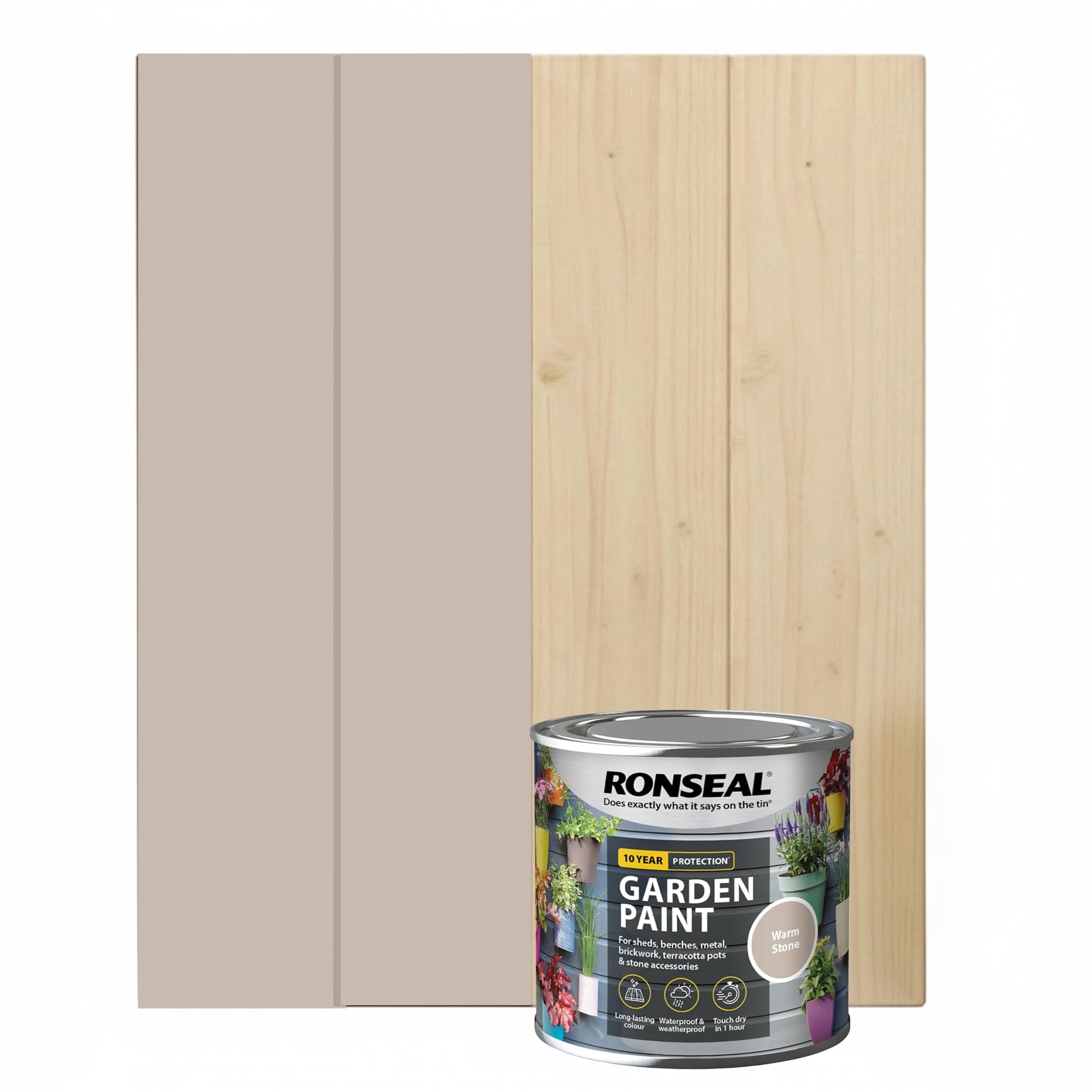 DUAYRA 2.5 L Garden Paint, Water Based Exterior Paint, UV Damage Mid Sheen Weather Resistant Paints For Pots, Bricks, Metal, Fast Drying Fence Paints, Resists Cracking (Warm Stone, 2.5 L)