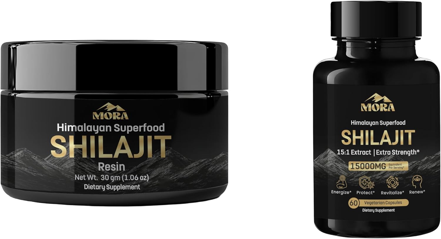 Well Being Mora Himalayan Shilajit Resin (30g) + Vegan Shilajit Capsules (60 Count) | 75%+ Fulvic Acid & 85+ Trace Minerals | Mineral-Rich Supplement Bundle for Men & Women