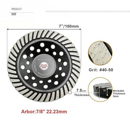 Miniatura 2 de SHDIATOOL Rueda de diamante de 7 pulgadas Turbo Row Lijado Disco para hormigón Granito Mármol Ladrillo de mampostería Se adapta a eje de 78 pulgadas