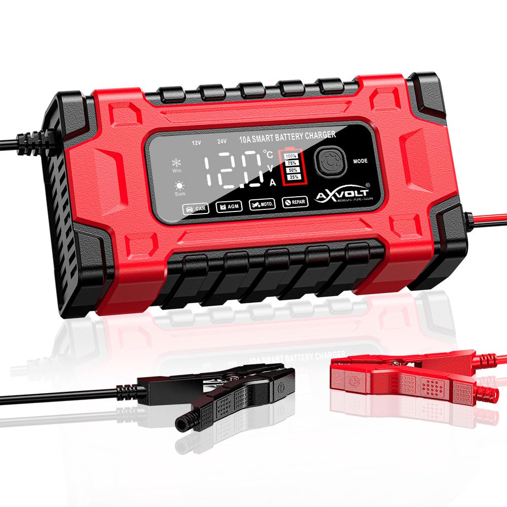 AXVOLT Battery Charger 10-Amp 12V and 24V Fully-Automatic Smart Car Battery Charger, Battery Maintainer Trickle Charger, and Battery Desulfator with Temperature Compensation-image-18
