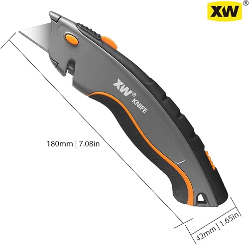 Miniatura 7 de XW Cuchillo utilitario de seguridad de doble sistema con auto-retráctil y 3 posiciones retráctil, cortador de caja resistente 2 en 1 con un total de