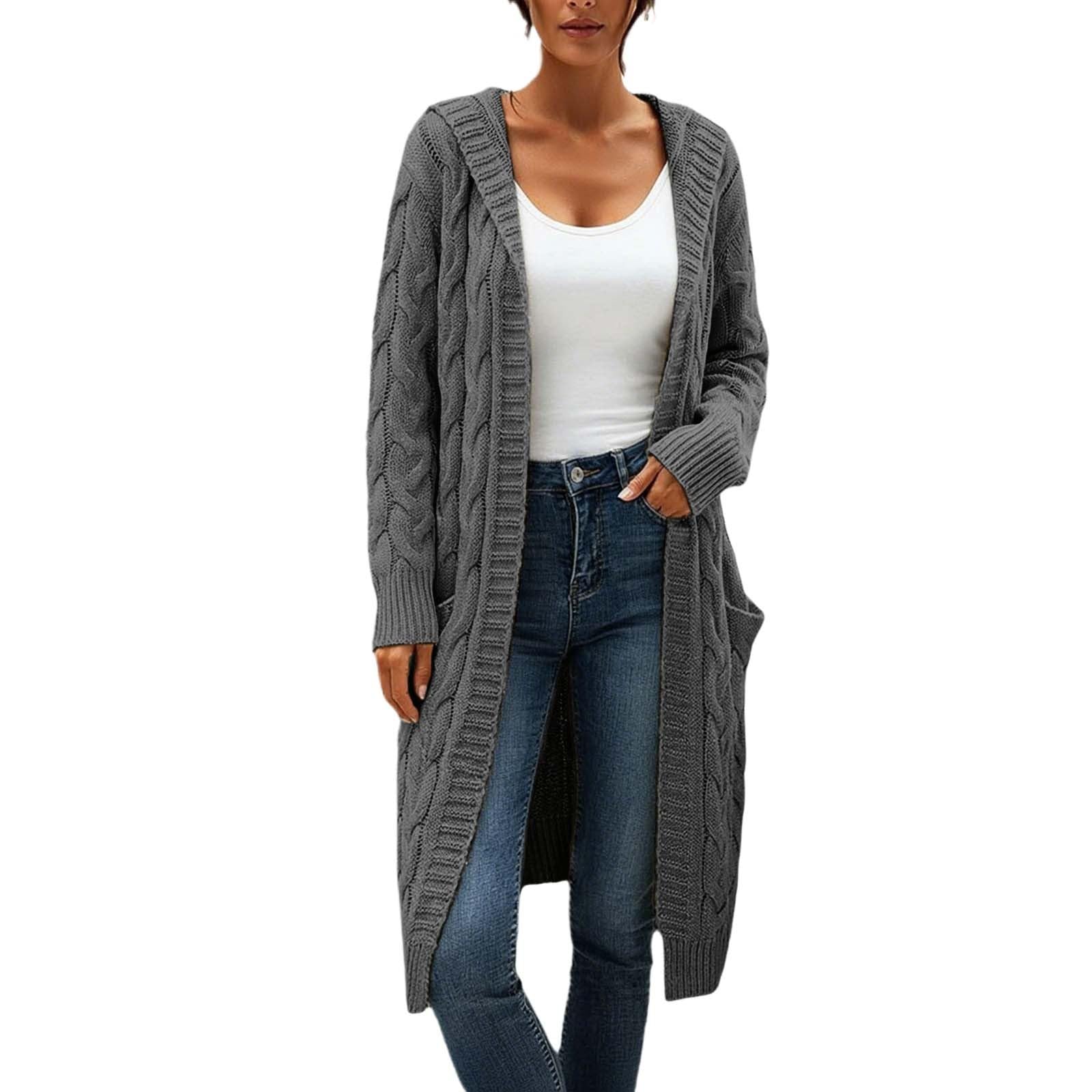 Generisch 2026 Cardigan con cappuccio taglie forti, aperto sul davanti, cappotto lavorato a maglia con tasche