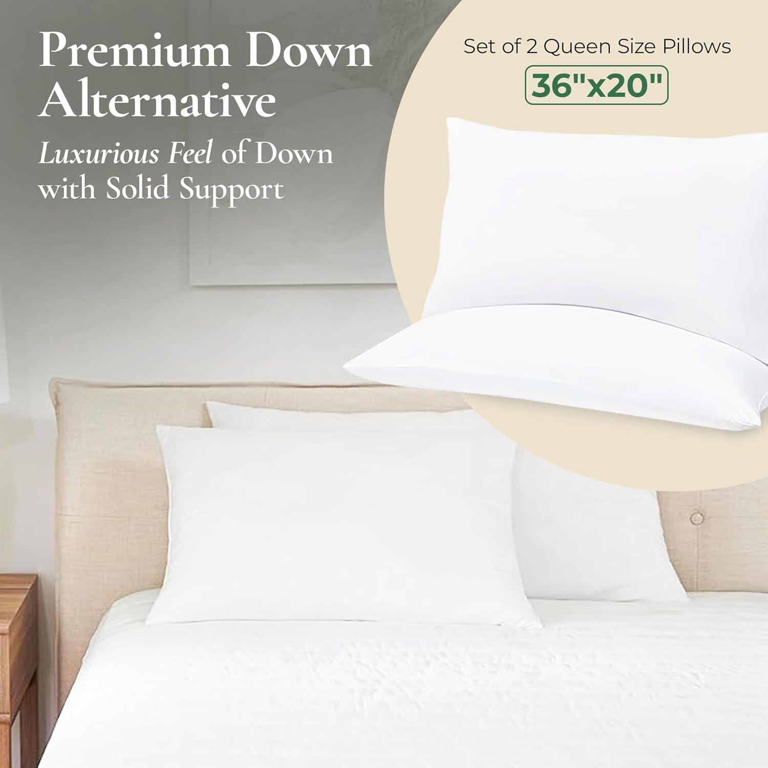 Fern and Willow King Size Bed Pillows - Set of 2, 36"x20" - Luxurious Ultra-Soft Cooling Pillow - Hotel Quality, Down Alternative Fill - Ideal Gift for Side, Back & Stomach Sleepers - Image 6