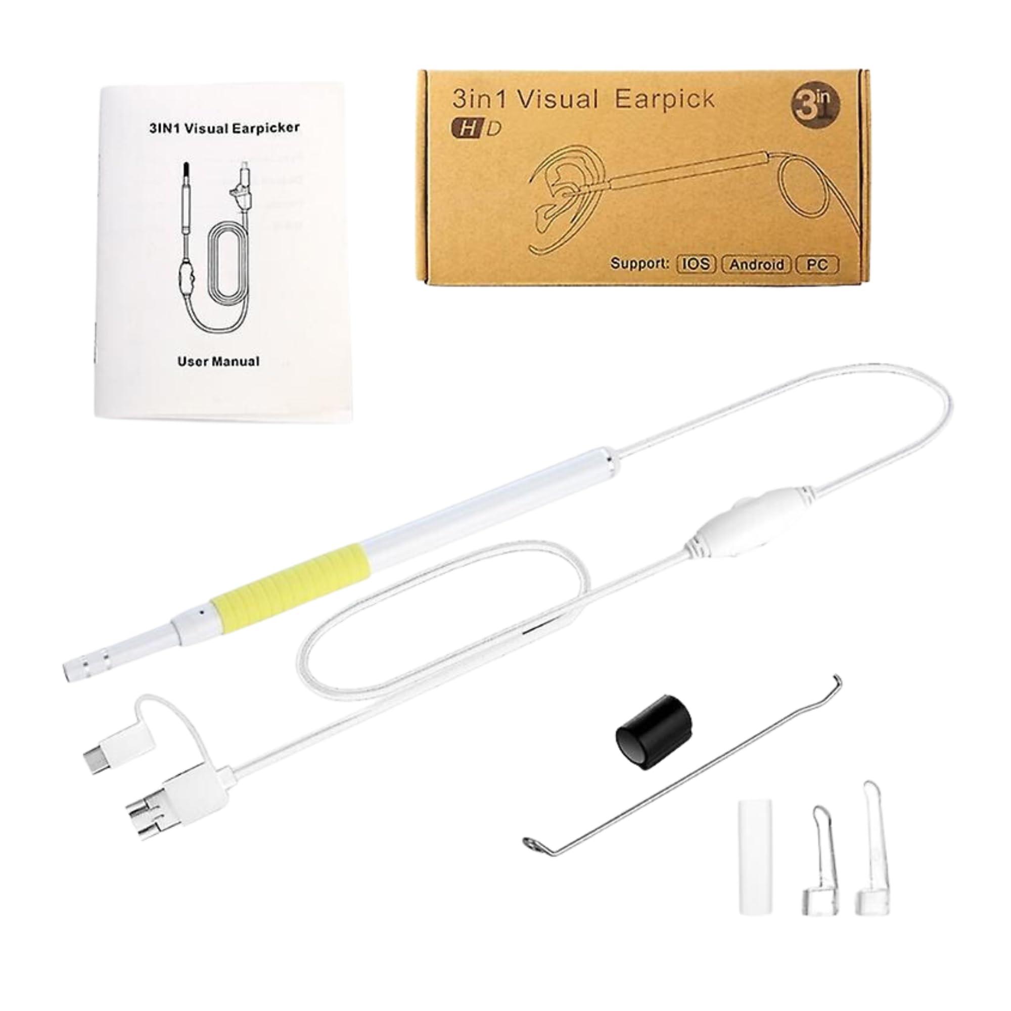 Earpick 3 in 1 Ear Cleaning HD Endoscope Spoon 5.5mm Visual 30W 130W Camera Otoscope Clean