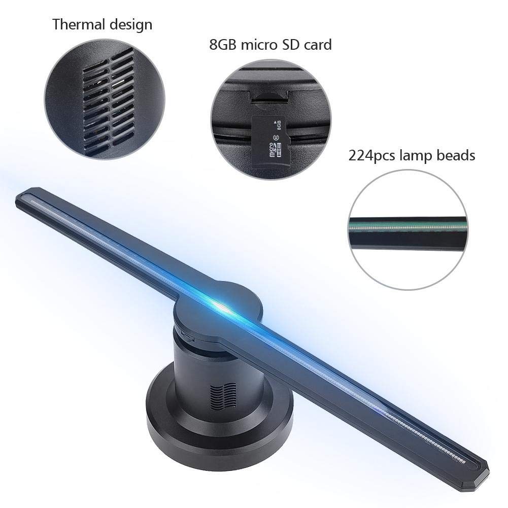 Proiettore pubblicitario olografico 3D, proiettore olografico 3D Display LED Fan Proiettore Ologramma Displayer pubblicitario + 8G Carta di TF per Negozio, Negozio, Bar, Supermercato, ECC.(EU)
