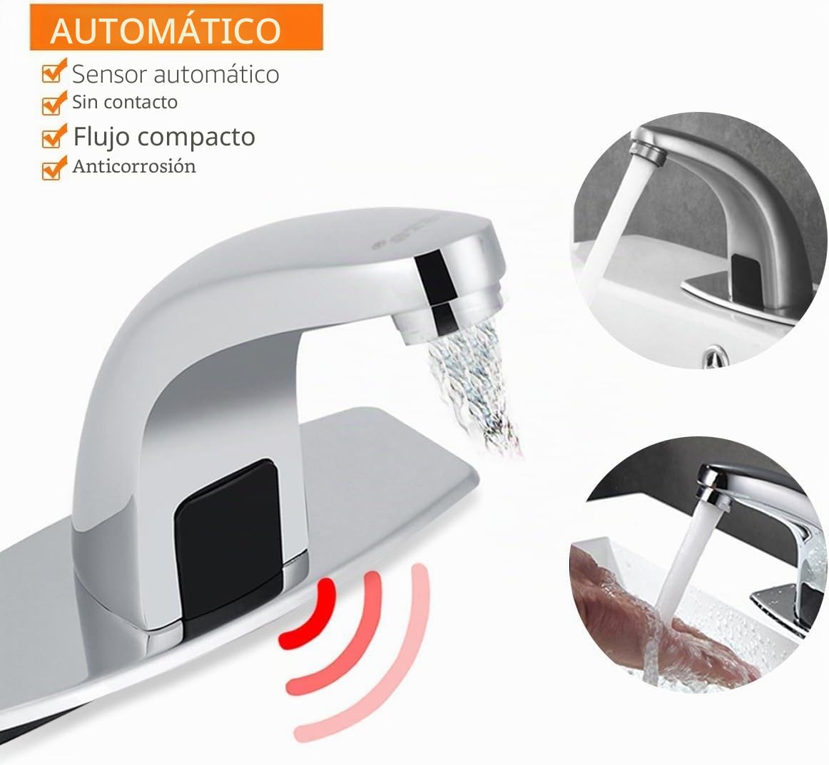 Grifo con sensor, grifo infrarrojo para lavabo, ahorro de agua, grifo de lavabo automático de inducción, grifo de baño con sensor automático