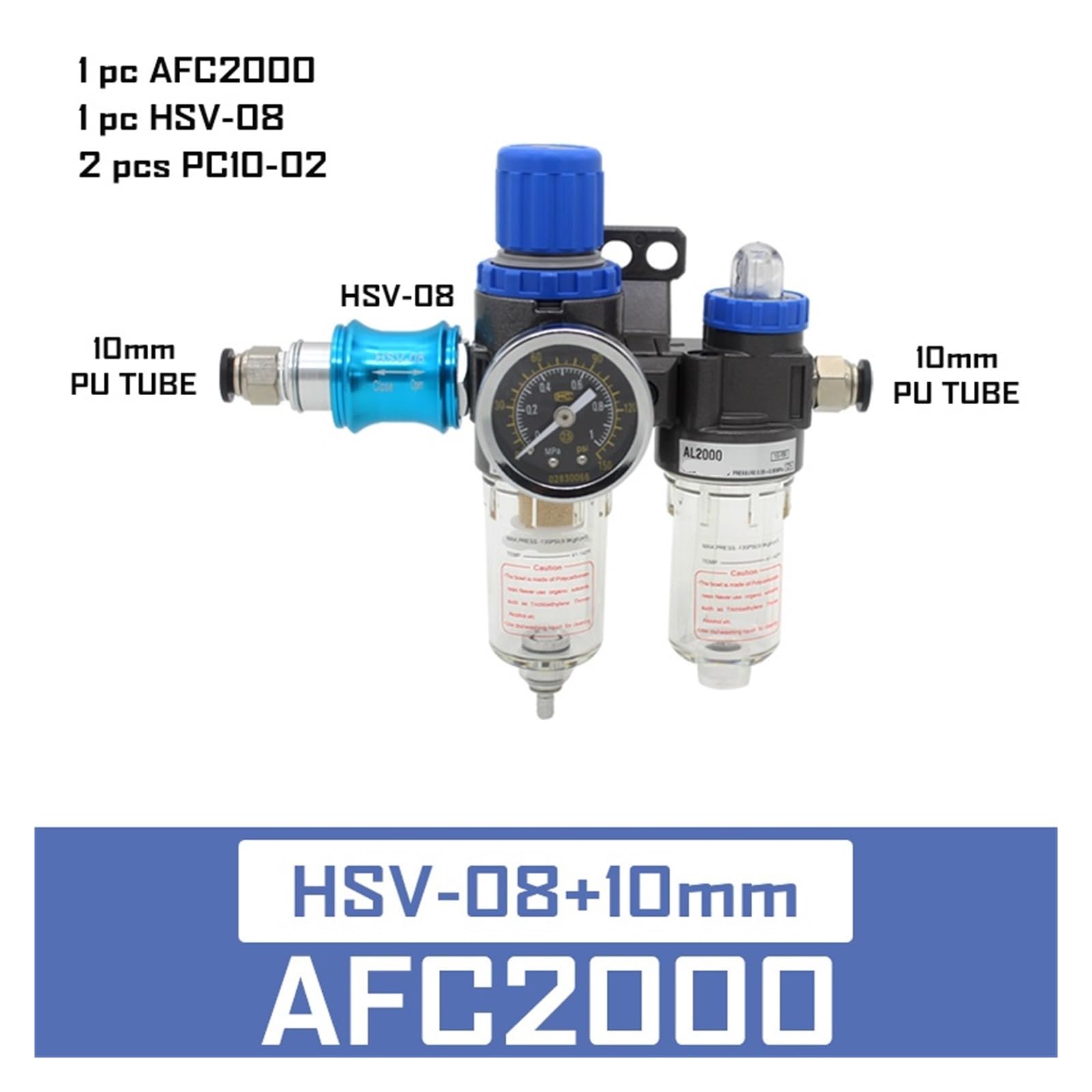 Combinazione regolatore filtro aria, trattamento due raccordi separazione olio-acqua AFC2000 1/4"(HSV-08 10mm fittings)