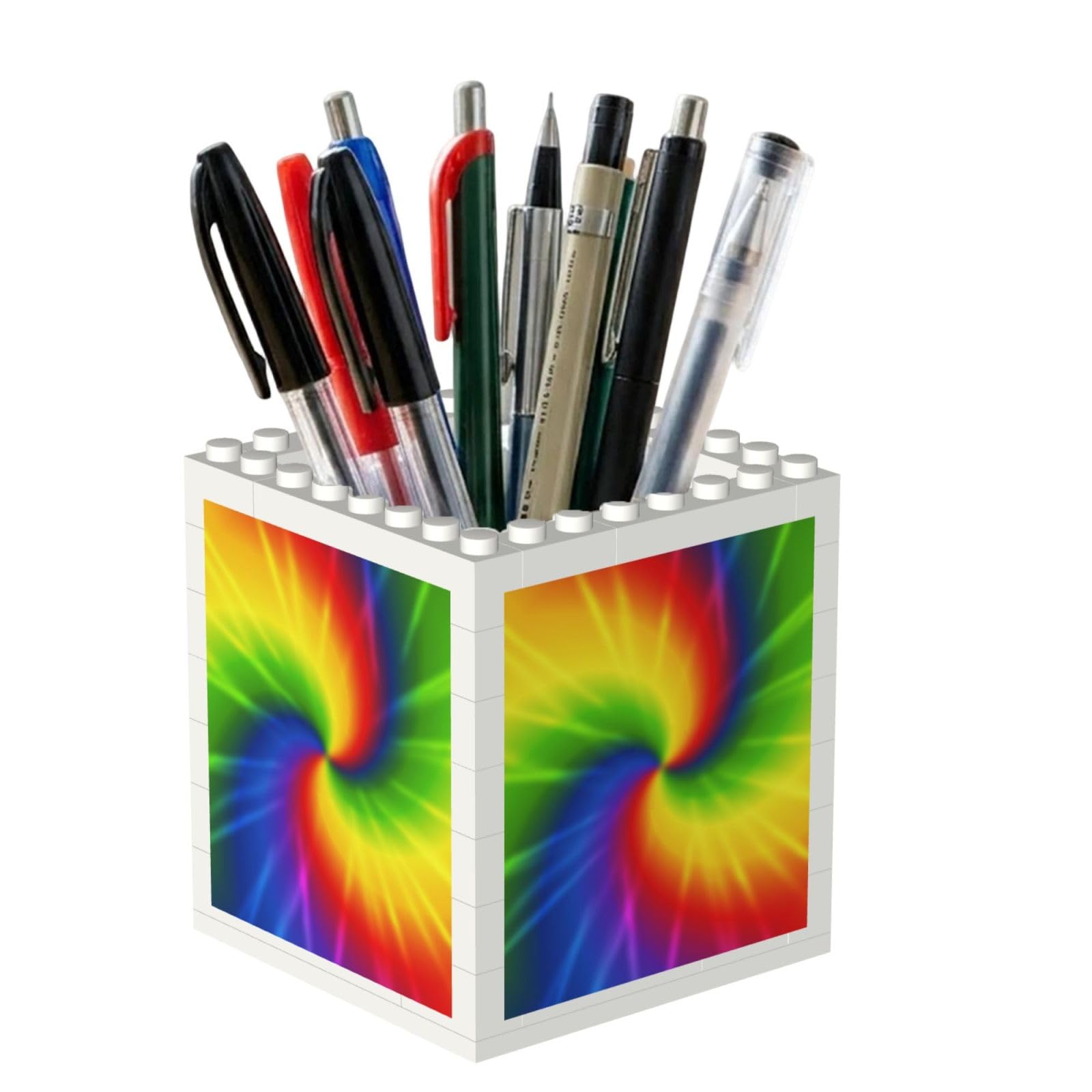 Poadnly Tie Dye Rainbow, Pen Pot Pencil Holder for Office Home School, Compact Desk Organiser for Office Stationery