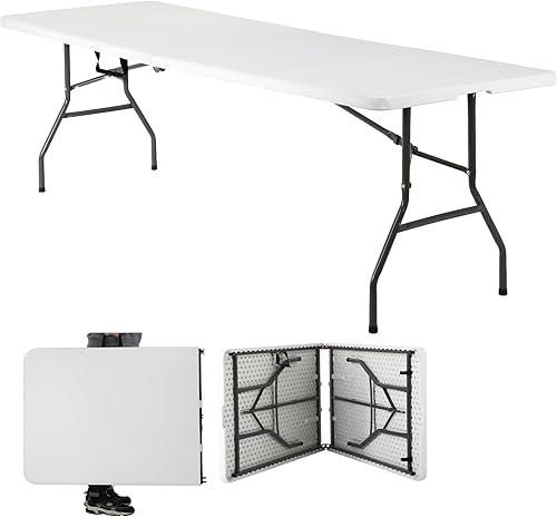 Dkeli Mesa plegable portátil de 8 pies, mesa de picnic plegable resistente para acampar al aire libre, interior, picnic y fiesta, plegable por la