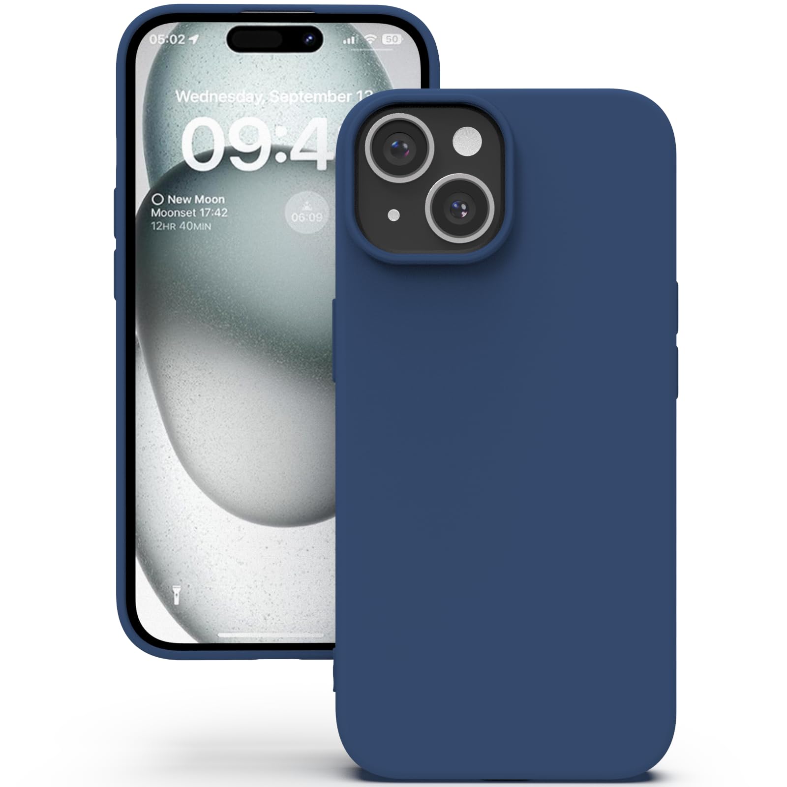 YATWIN Silicone Back Case for iPhone 15, Soft-Touch Phone Back Cover for Apple iPhone 15 - Dark Blue-image-1