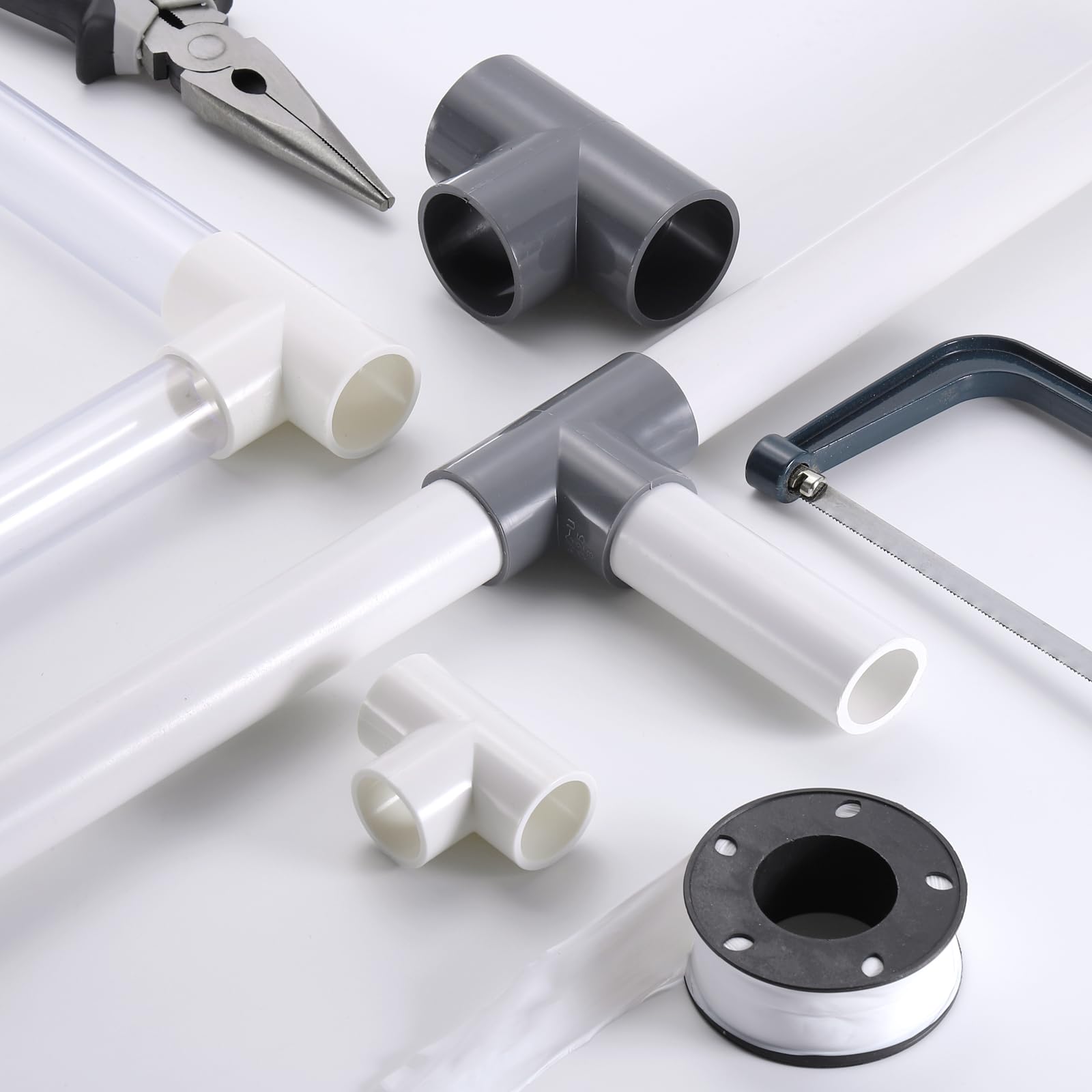 QUARKZMAN 40mm T-förmig Pvc Rohrverbinder, 6 Stück 3 Wege Winkel Reduzierverbinder Reduzierstück Rohrverschraubung Rohrkupplung Adapter für Wasserversorgung Möbelregale Zelte, Grau