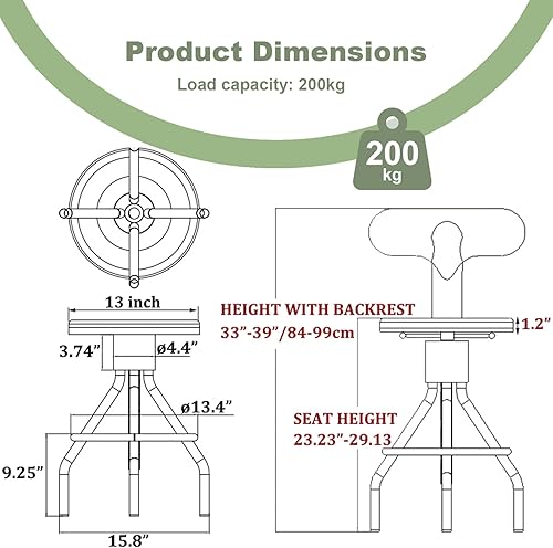 Miniatura 2 de LOKKHAN Juego de 2 taburetes de bar industriales rústicos, de 24 a 30 pulgadas, de metal, ajustables, giratorios, con parte superior de madera,