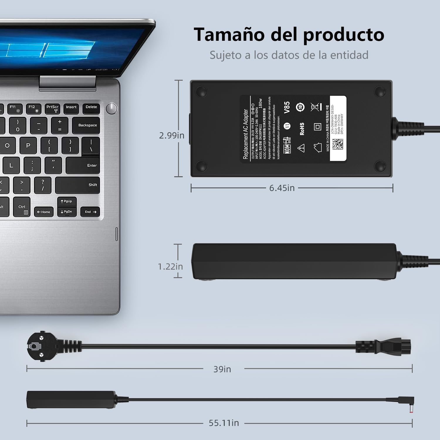 180W Cargador Portátil para Acer 19.5V 9.23A Alimentación 5,5 x 1,7 mm | para Acer Nitro 5 7 AN515-53 AN515-45 AN517-54 AN517-55 Predator Helios 300 PH315-53 PH315-54 PH317-51 PH317-52 ADP-180MB K