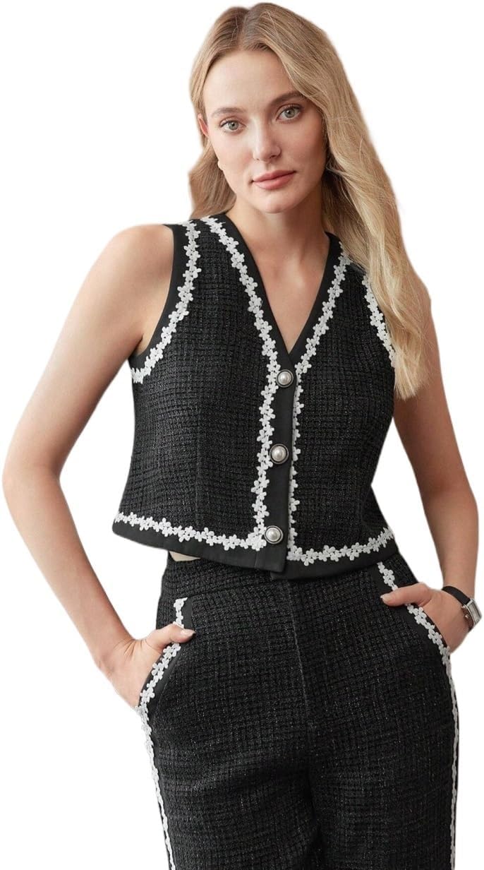 Women's Lace Trim Single Breasted Placket Waistcoat
