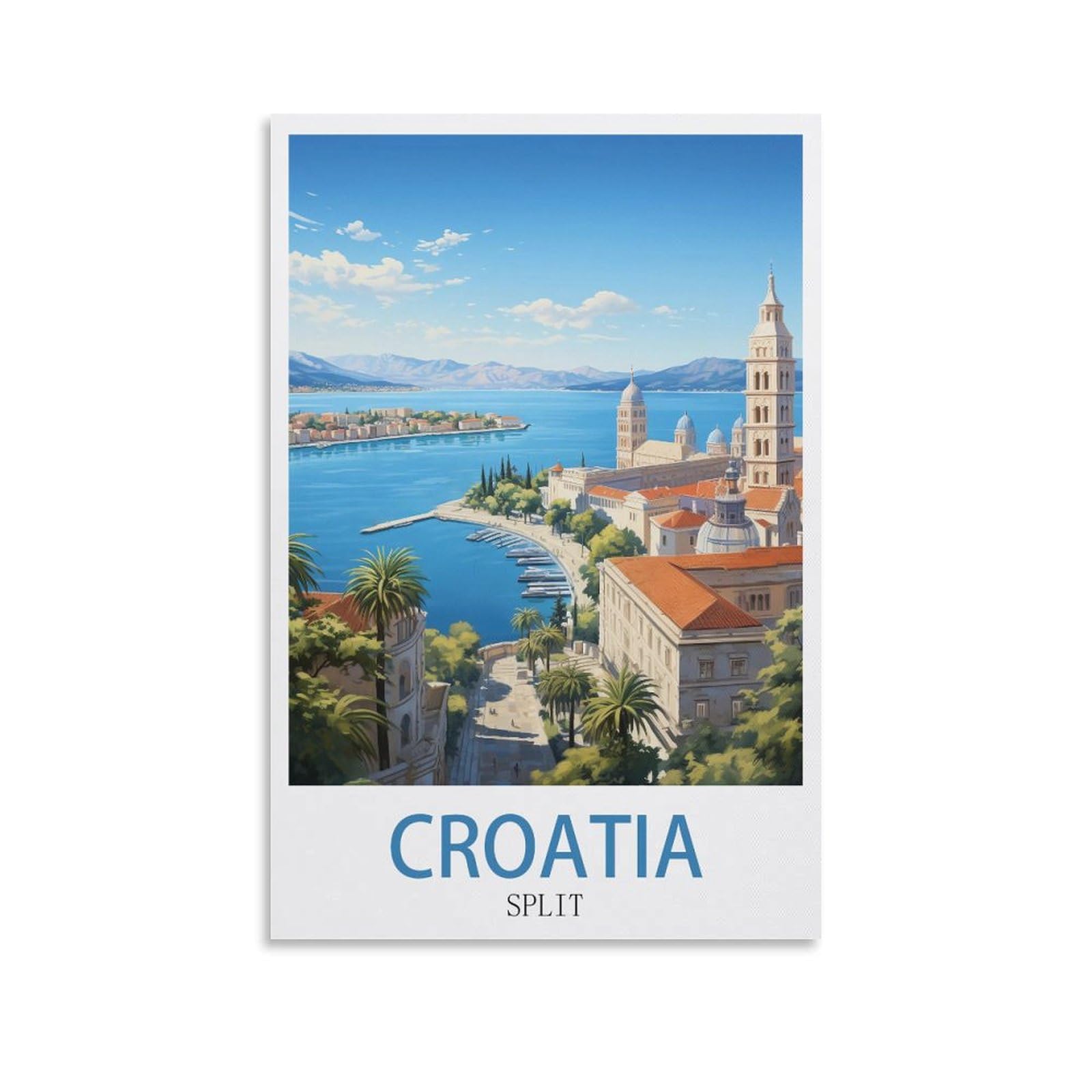 Cnaheiz Unframe-Style Croatia Coast Split Vintage Travel Poster Lake 08X12inch(20X30cm) Canvas Wall Art Print Painting For Wall Decor Living Room Bedroom