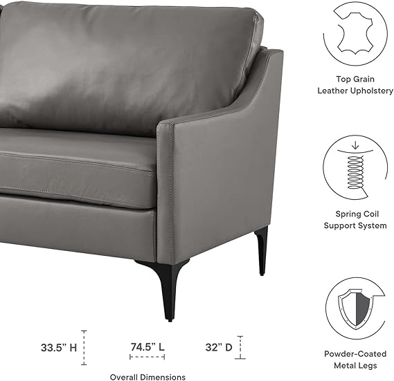 Modway EEI-6018-GRY Corland Leather Sofa, Gray