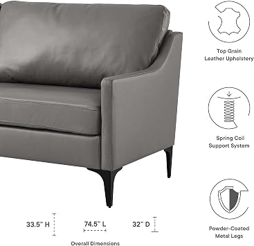 Modway EEI-6018-GRY Corland Leather Sofa, Gray