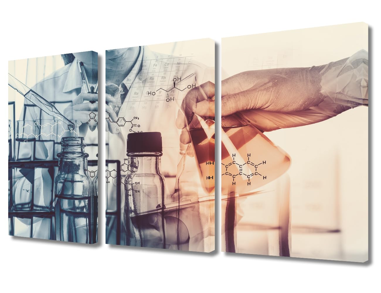 3 Panels Clinical Laboratory Wall Art Laboratory Research Concept Wall Pictures Posters &amp; Prints Medical Prints for Wall Decor Giclee Wooden Framed Gallery-Wrapped Ready to Hang (36" Wx24 H)