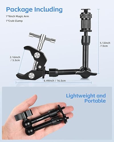 Miniatura 7 de UTEBIT Brazo mágico ajustable con súper abrazadera, 9 pulgadas con rosca de 14 y 38 pulgadas, abrazadera de brazo articulado Kit de tornillo de
