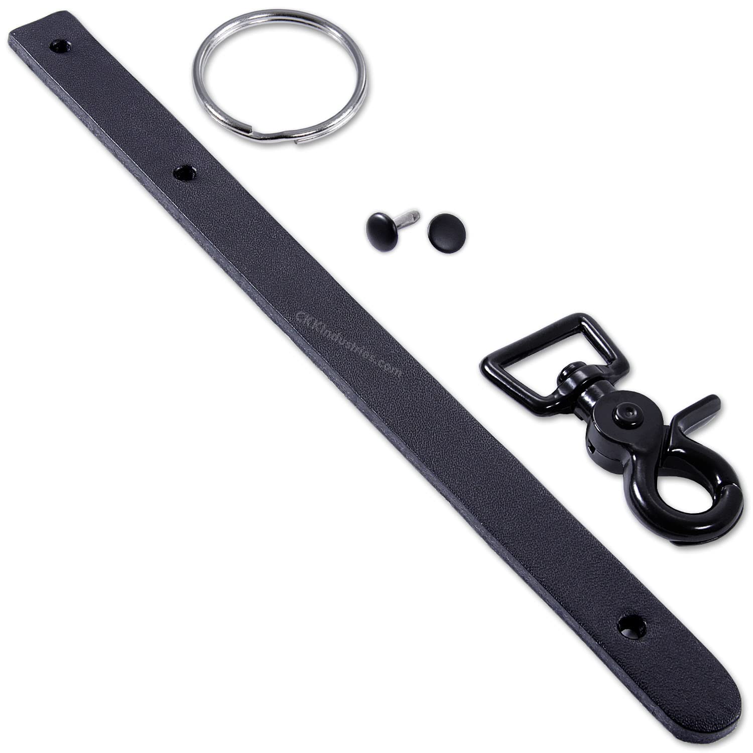 Leather Keychain Kits with Metal Trigger Snap Hooks - Cowhide Leather (8-9oz) - Black - Black Hardware - (5 Pack)