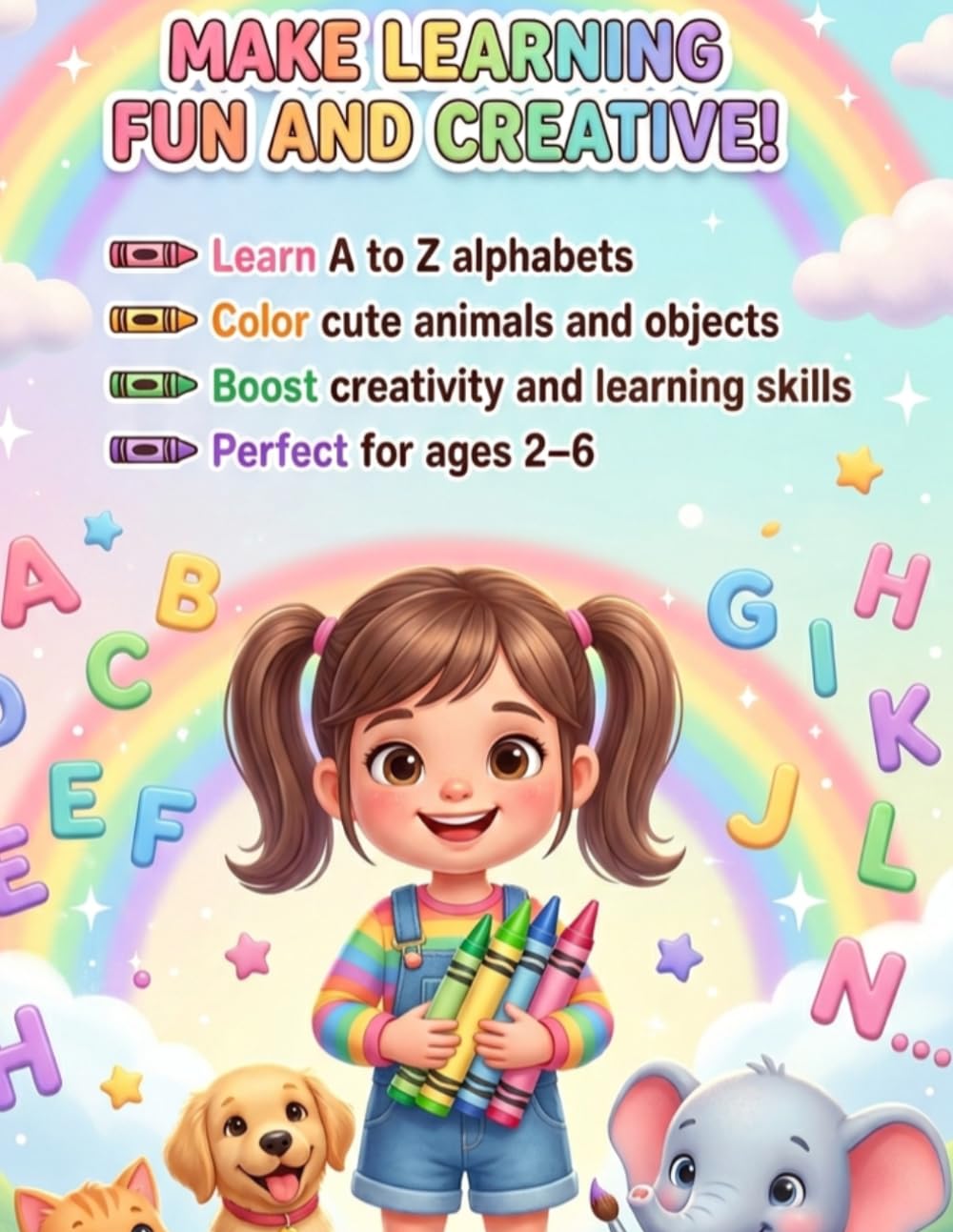 A to Z Alphabet coloring and learning book for kids: Coloring book with guided image