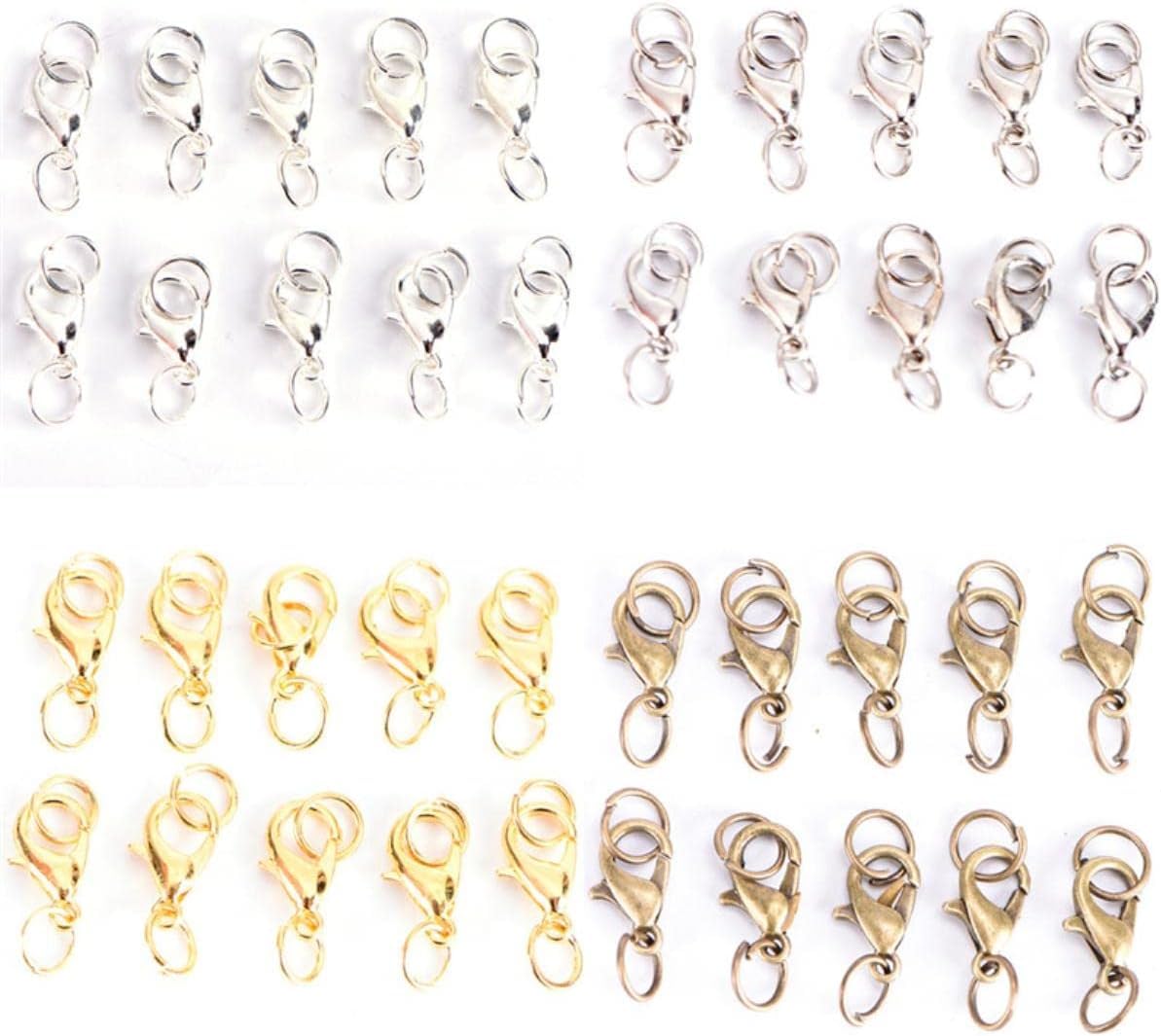 kółka do łańcuszków, łączniki 50 sztuk Boho Lobster Claw Claws Split Ring Jump Rings Making Hook Koraliki Crimp End Connectors Naszyjnik Ustalenia Tworzenia Biżuterii-Gold (Color : Bronze10mm)