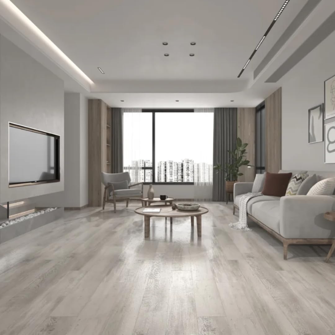 HORI Klick Hartvinylboden aus hochwertigem SPC ohne PVC, Eiche Perth, geräucherte Landhausdiele, 1,98 m², Trittschalldämmung, wasserfest, für Fußbodenheizung und Feuchträume geeignet,