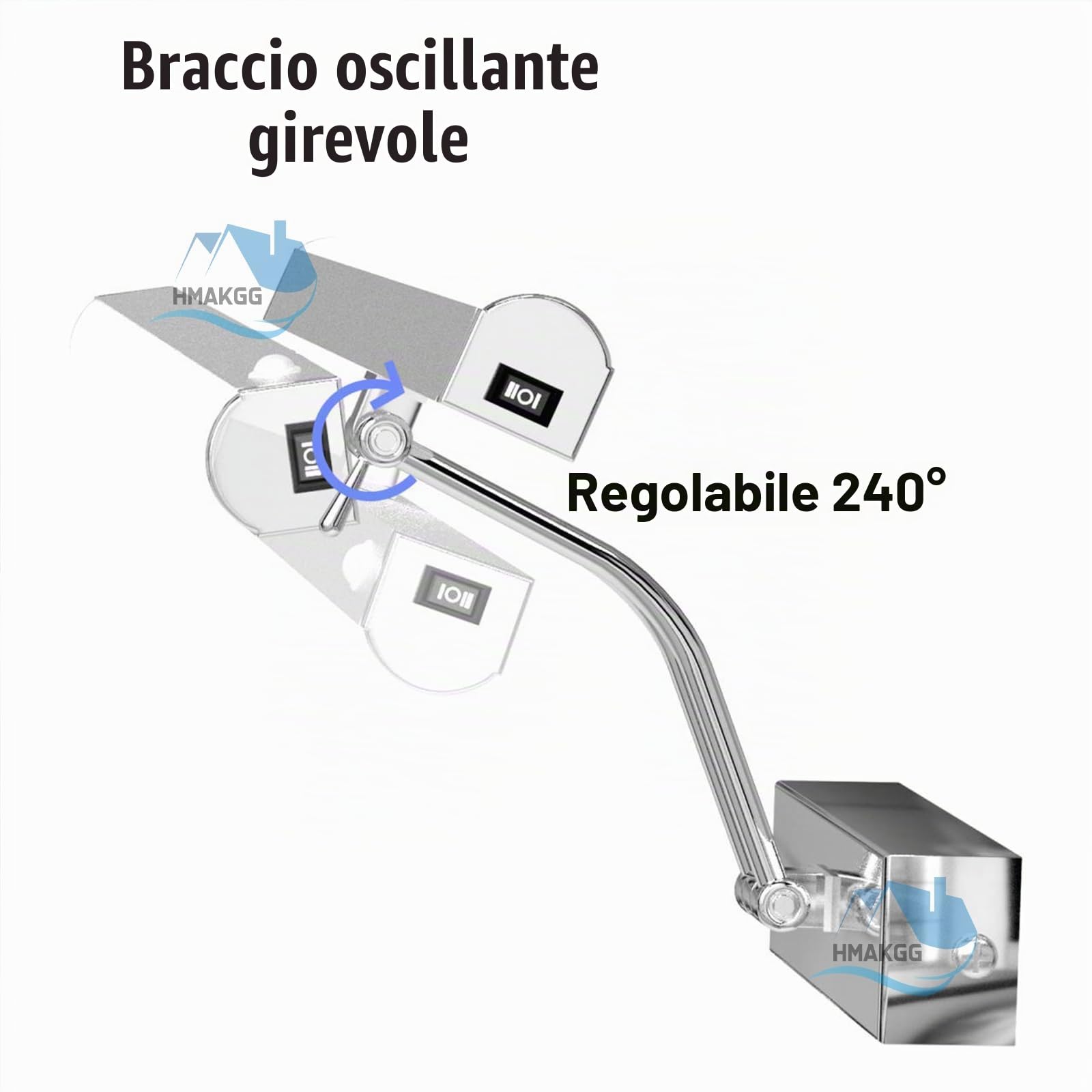 Lampada da Specchio Bagno con Interruttore, Luce Specchio Bagno LED con Rilevatore di Movimento, Bianco Freddo 6000K Applique Girevole 240°, Argento, Impermeabile IP44, 29CM/6W