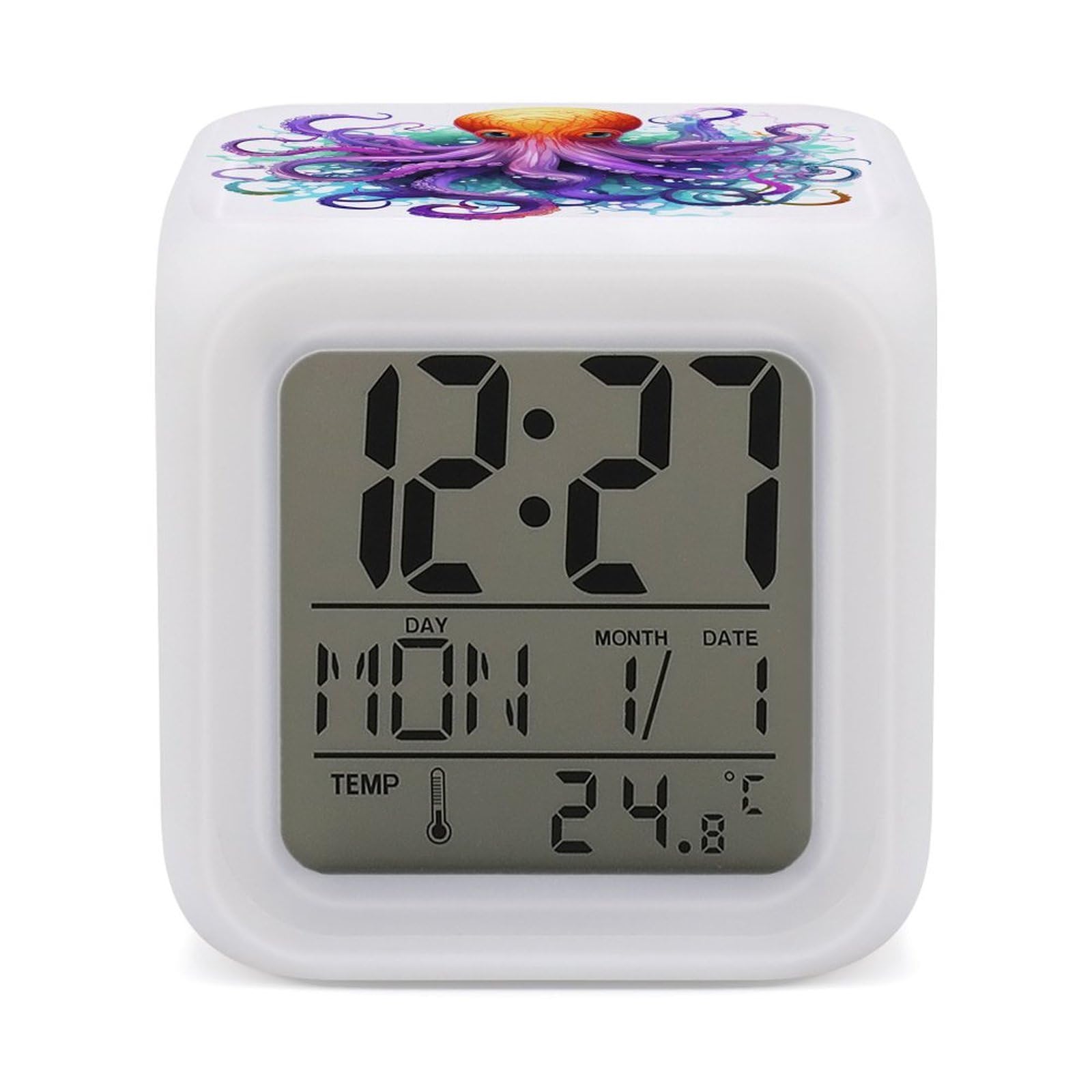 VstaDank Colorful Octopus Digital Alarm Clock LED Display Screen Color Change Alarms Clock Smart Alarm Clock Wake Up Digital Clocks with 7 Color Nightlight for Bedroom
