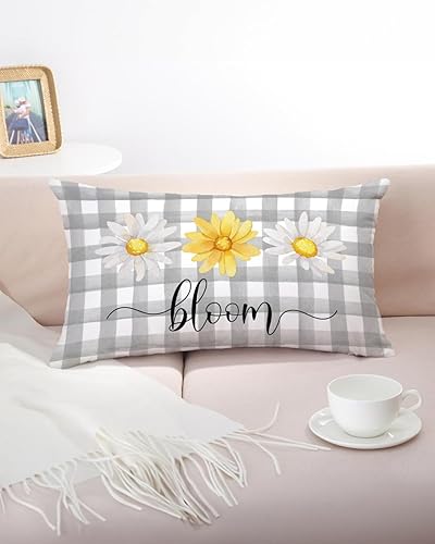 Miniatura 4 de Funda de almohada floral primaveral de 12 x 20 pulgadas, funda de cojín rústica de margaritas "Bloom", perfecta para sofá, decoración del hogar