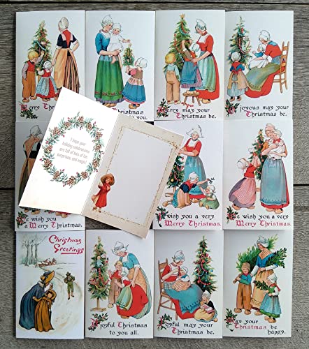 Image of PIXILUV FAMILY CHRISTMAS (Pack of 12) Notecards Small Greeting Cards # Vintage Happy Family and Christmas Wishes ~ Vintage Christmas Postcards Reprint