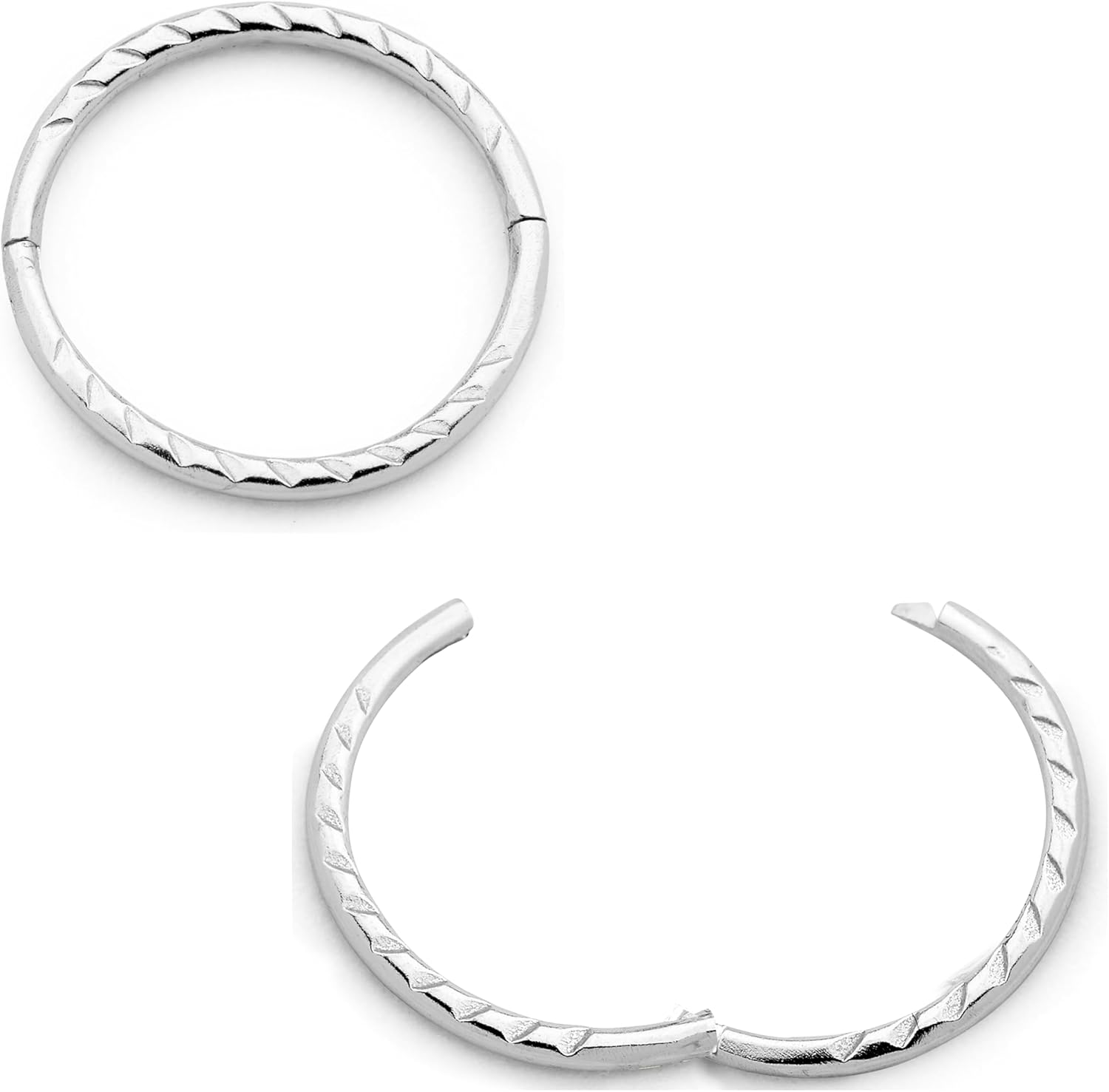 365 SLEEPERS Sterling Silver 8mm - 14mm Diamond Cut Twist Hinged Hoop Nose Lip Septum Tragus Segment Ring Sleeper Earrings Australian Made Nickel Free Hypoallergenic
