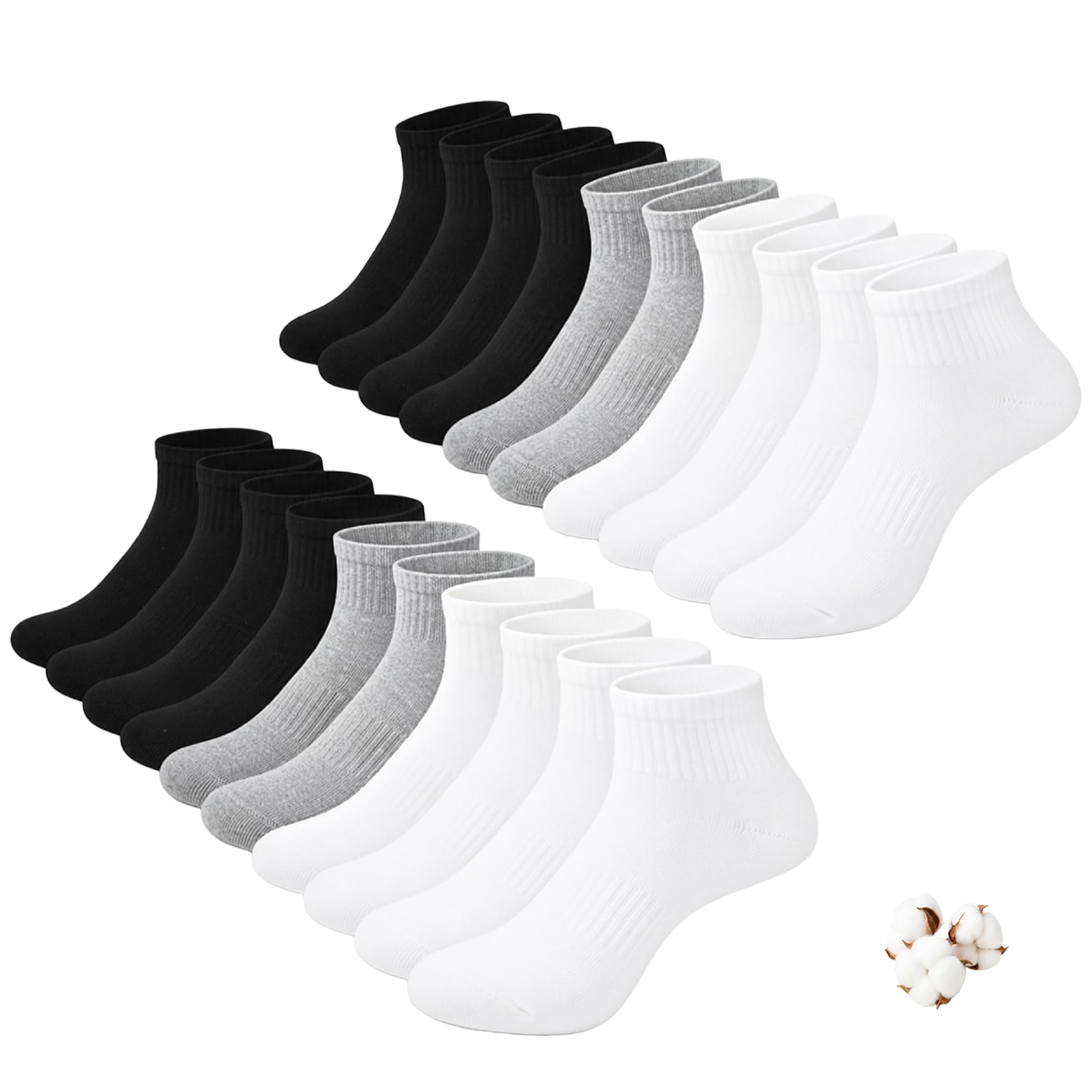 Tialfas Sneaker Socken Damen 39-42, 10 Paar Baumwolle Knöchelsocken Unisex Laufsocken und Sportsocken, Atmungsaktive Kurze Socken für Damen Herren in Schwarz Weiß Grau