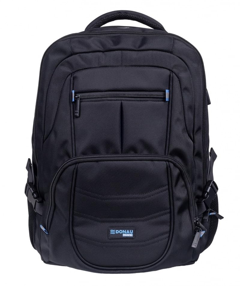 DONAU TRAVEL Amsterdam - Mochila para portátil (17', USB + cable USB-C, material impermeable, 35 x 21 x 47 cm, capacidad 35 litros/negro)