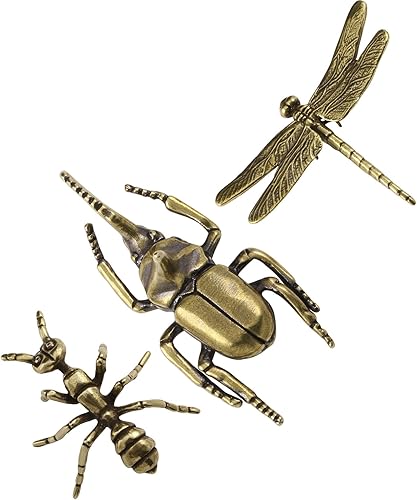 3 piezas de escultura de hormiga, libélula, escarabajo, té de metal sólido, adorno de insecto, mini hormiga, libélula escarabajo, figura en