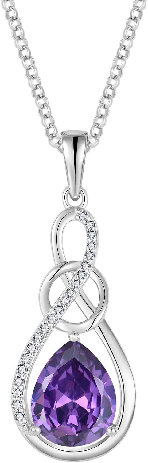 JO WISDOM Celtic Knot Infinity Necklace 925 Sterling Silver 8 * 10mm Birthstone Gemstone Pendant Necklace Jewelry for Women