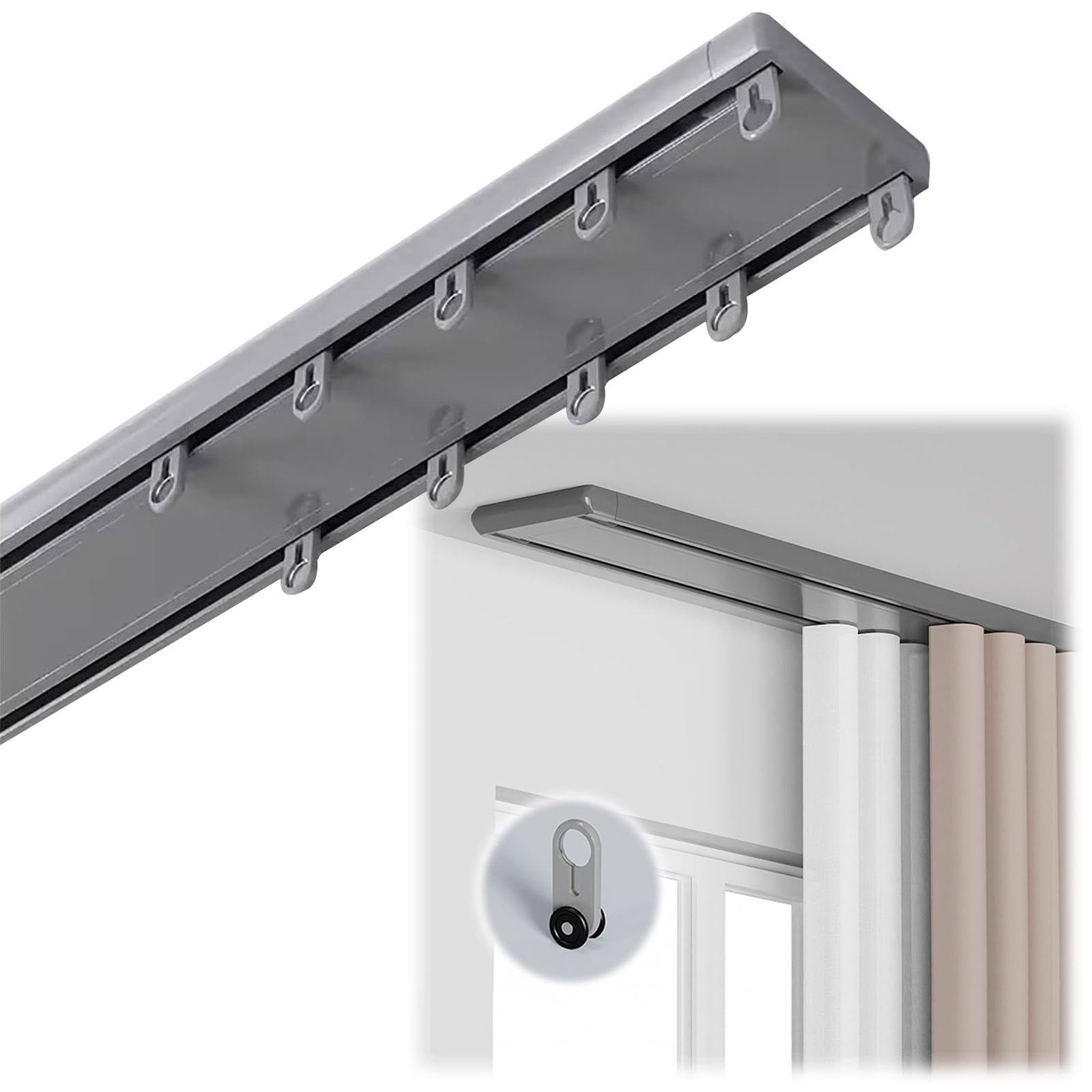 Riel de techo de aluminio para salones modernos, barra gris de 220 cm