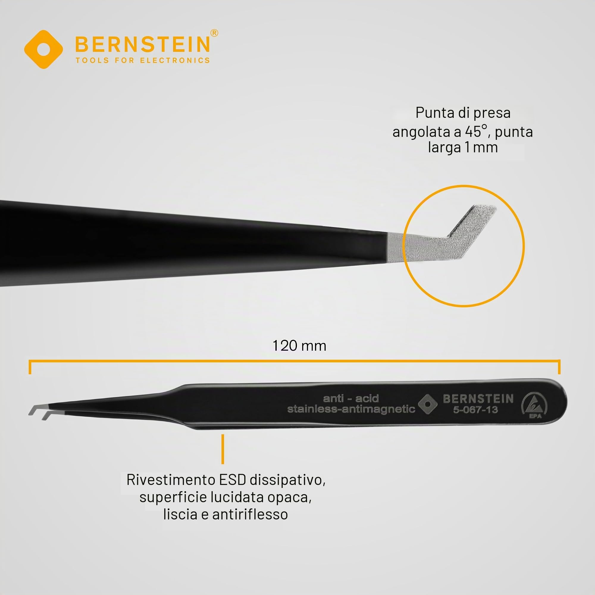 Bernstein 5-060 - Set di pinzette ESD per componenti SMD, 6 pezzi