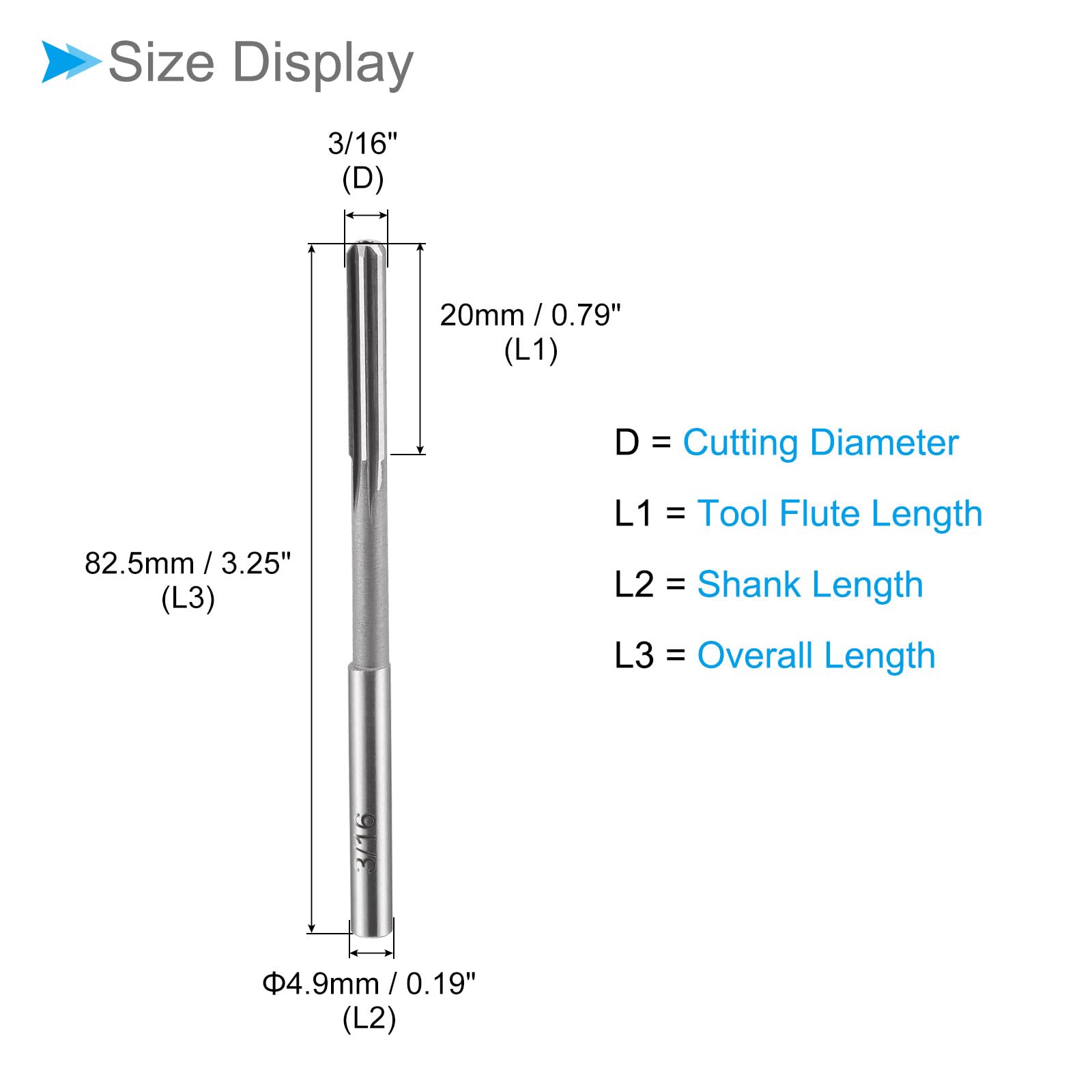 CoCud Chucking Machine Reamer, 3/16" Cutting Dia., High Speed Steel Cutter Tool - (Applications: for Aluminum Copper), 2-Pieces - Image 2