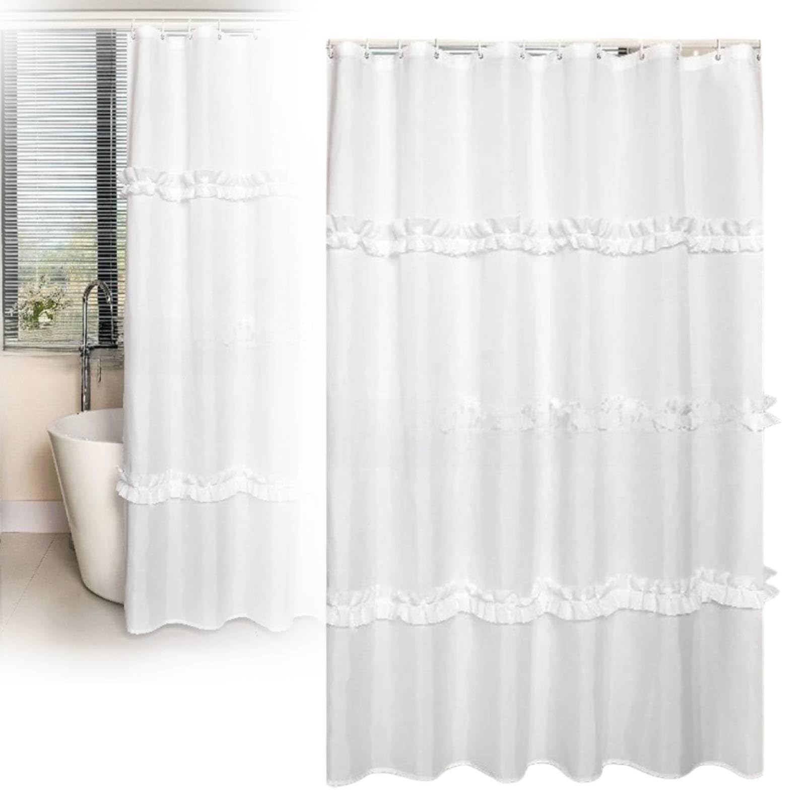 Tenda da doccia vintage bianca con volant, fatta a mano, chic tende da bagno shabby rustiche, decorazione in pizzo per stile country francese vittoriano, accessorio perfetto per la casa