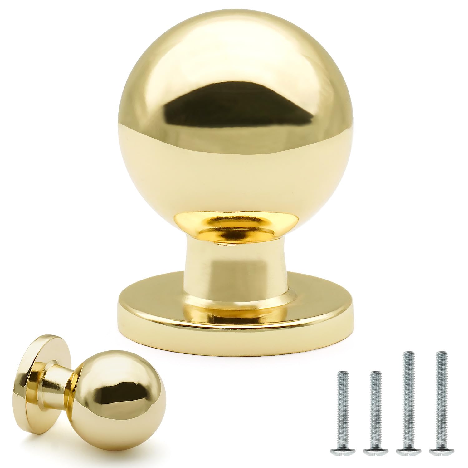 FURFITT 10 Pack Polished Brass Cabinet Knobs 1 Inch/25mm Diameter Shiny Polished Gold Ball Drawer Knobs Solid Zinc Alloy Dresser Kitchen Cupboard Bathroom Furniture Hardware