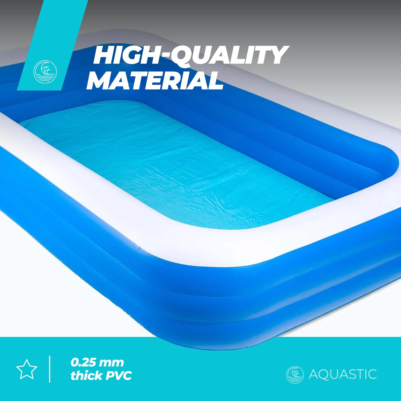 AQUASTIC Aufblasbarer Kinderpool 305 x 183 x 56 cm blau | Vinylmaterial, 1160 l Volumen und Reparaturflicken für saisonale Nutzung im Garten oder auf der Terrasse