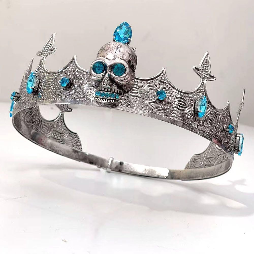 Gothic Skull Headband, Adjustable Crystal Round Crown for Halloween, Costume Parties, and Cosplay (Unisex)