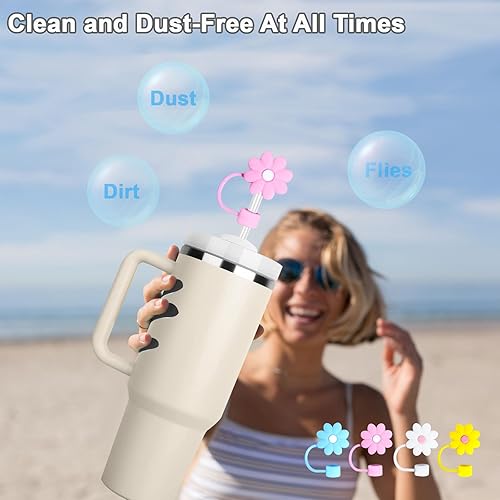 Miniatura 4 de Tapas de popote para copa Stanley, 4 piezas de sorbetes de silicona compatibles con vasos Stanley de 30 y 40 onzas, tapas de punta de popote de