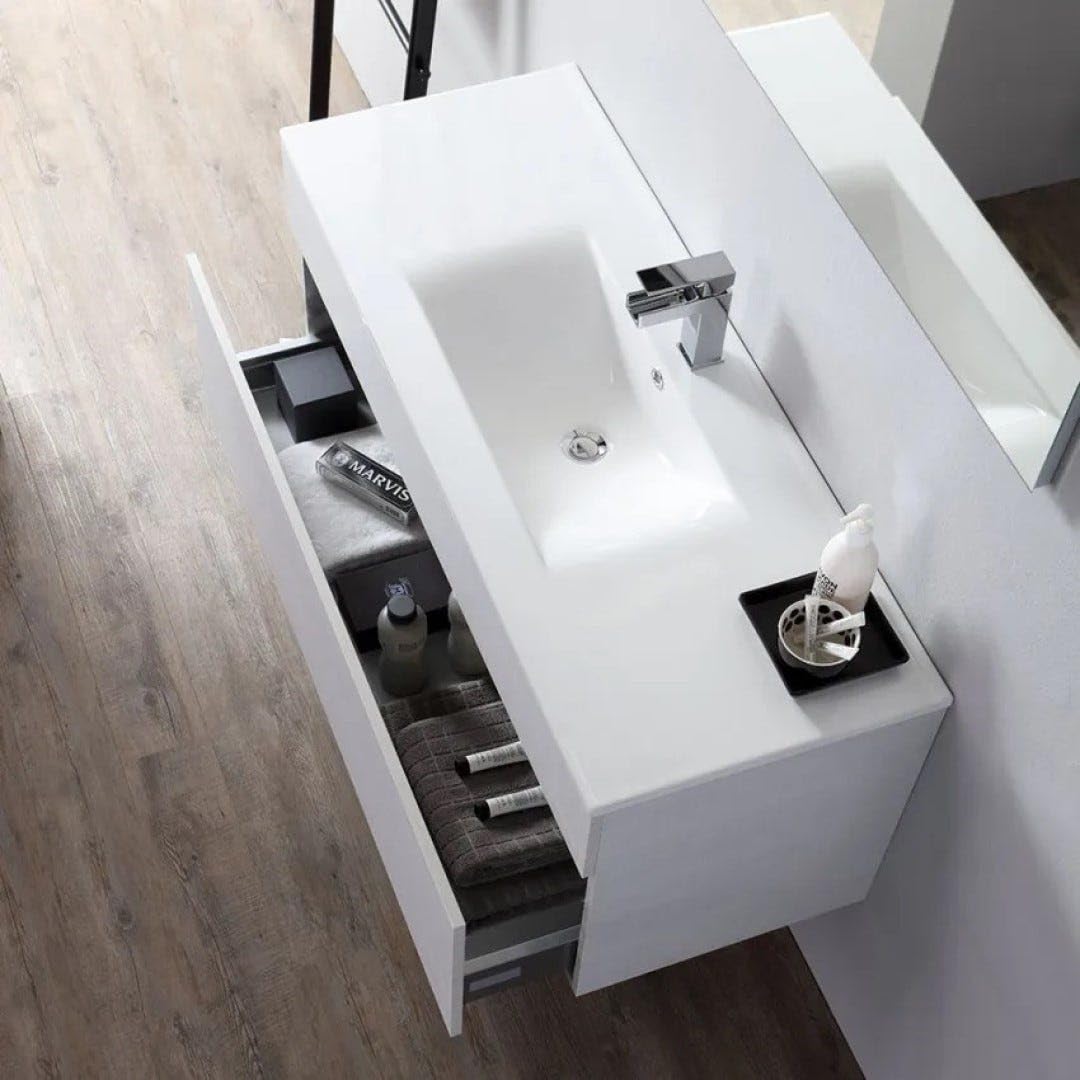 Kiamami Valentina - Mobile bagno sospeso da 100cm con cassetto grigio moon e specchio 100x60