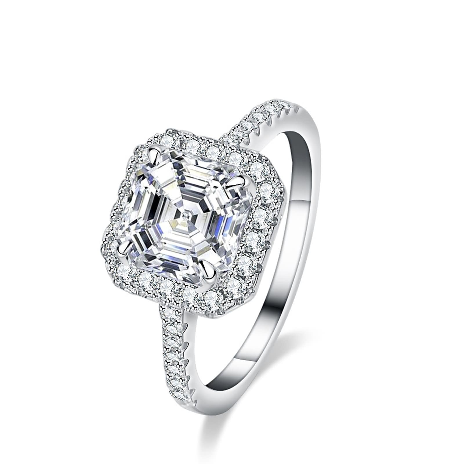 Anillo de oro para mujer, anillo de compromiso, oro blanco, halo con moissanite de 3 quilates, anillo de boda de oro auténtico para mujer