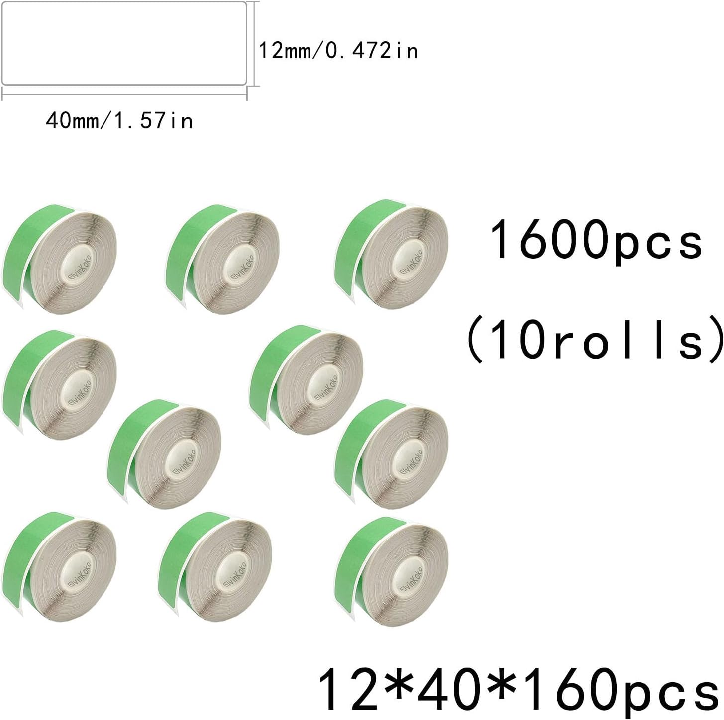 1600Pcs D30 Label Tape P11 Paper P15 Portable Label Stickers10rolls12x40mm Green
