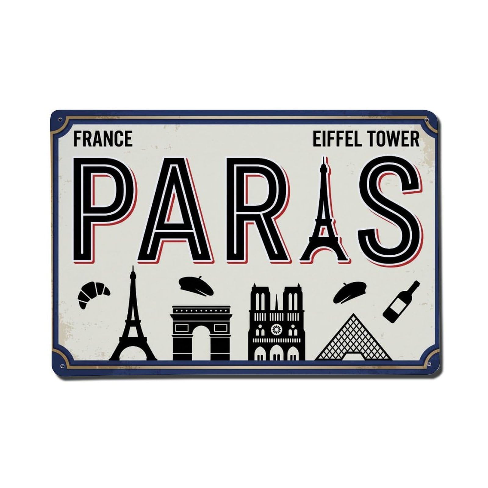 Xanthor Style Paris France Eiffel Tower Croissant Metal Tin Sign