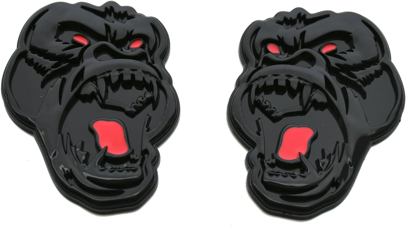 2Pcs Angry Gorilla Ape Emblems 3D Car Truck Motorcycles Side Rear Styling Decal Sticker Gorilla Badge Custom New (Glossy Black)